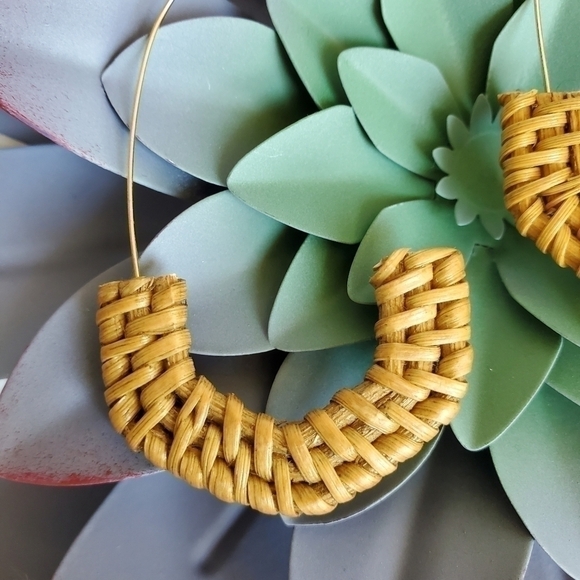 NEW Boho Ratan Half Hoop Earrings - Picture 2 of 3